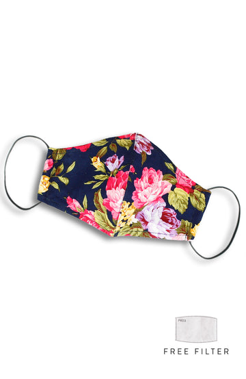 Florescence Roses Pure Cotton Face Mask - Night Blue